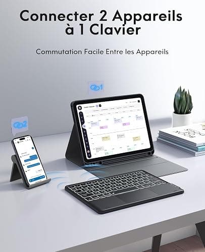 Earto Clavier iPad 10eme Generation/11 Generation A16(2025), Coque Clavier iPad 10eme Generation avec Touchpad, Eclairage 7 Couleurs, Rechargeable AZERTY, Noir thumbnail 7