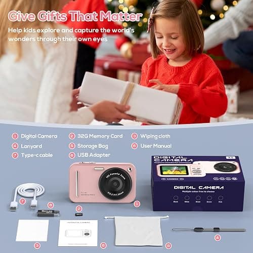 Digital Camera for Kids, WITYEAH 48MP FHD 1080P Point and Shoot Digital Cameras with 16X Zoom Anti-Shake, Compact Portable Cameras for Photography, for Boys Girls Teens Beginners-Pink - Pink thumbnail 7