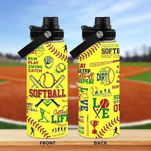 Softball Gift Water Bottle With Lid, 32oz Insulated Stainless Steel Sport Bottles - Softball Players Fan Coach thumbnail 7
