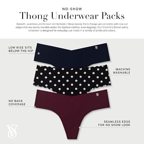Victoria's Secret Women's No Show Thong Underwear, Panties for Women, Multi Pack (XS-XXL) thumbnail 3