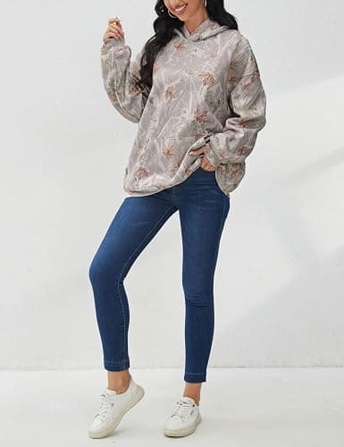 JEIBKOUY Womens Oversized Camo Hoodie Y2k Maple Leaf Print Fleece Hooded Pullover Sweatshirt Casual Long Sleeve Fall Outfits thumbnail 6