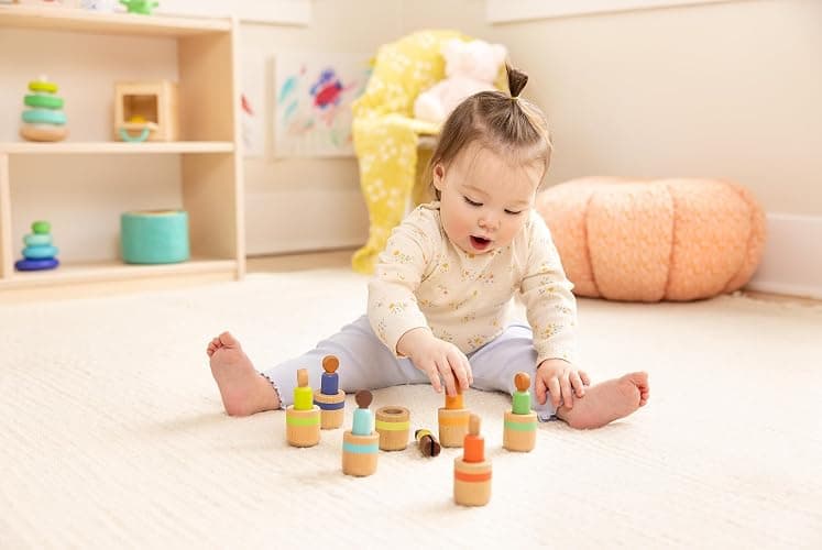 Lovevery Post & Play Peg People Baby Toy, 7 Wooden Peg Doll Practice Color Matching, Stacking, and Balancing, Ages 13 Months + thumbnail 2