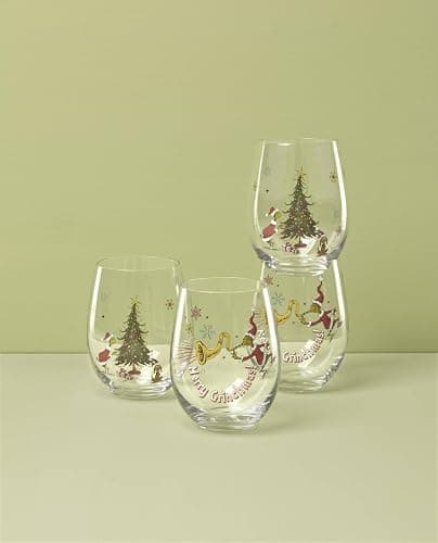 Lenox 896895 Merry Grinchmas Glass Tumblers, Set of 4, Assorted, Christmas Drinkware, Holiday Hosting thumbnail 2