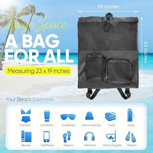 HOHOM Swim Mesh Beach Bag, Waterproof Gym Bags for Women and Men, Large Pool Bag Swimming Gear Drawstring Backpack thumbnail 2
