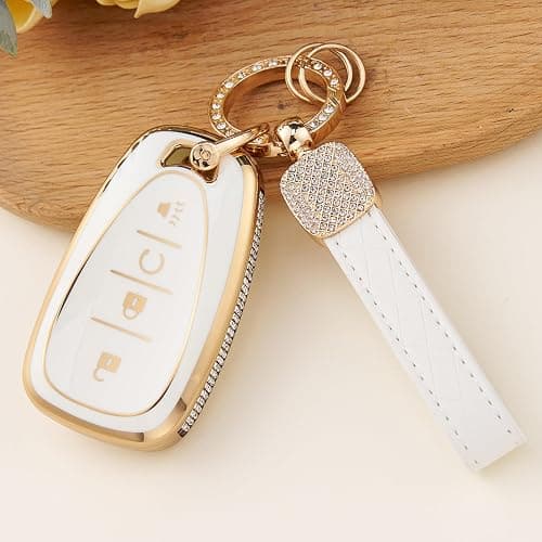 Rislobx Key Fob Cover Fit for Chevy Key, Car Key Case Protector with Diamond Edge for Volt Bolt Spark Equinox Traverse Trax (Diamond G-White) thumbnail 7