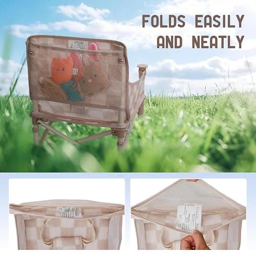 Tiny Marvels Portable 3-in-1 Baby Chair, Cozy Booster Seat, Baby Seat with Tray, Compact Foldable, Toddler Chair with Child Safety Belt Carry Bag, Perfect for Travel (Sand Checker) thumbnail 8