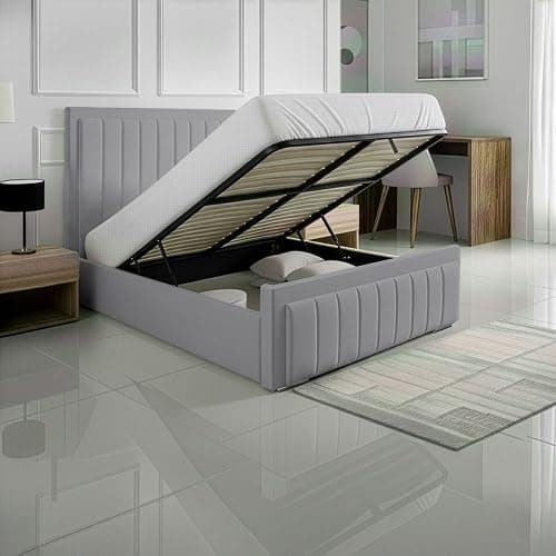 SANA SLEEP 4FT6 Ottoman Designer Plush Velvet Upholstered Bed Frame With Storage Option - Plush Grey thumbnail 2