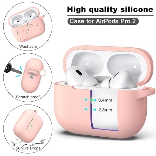 R-fun for AirPods Pro 2/1 Gen (2023/2022/2019) Case Cover with Cleaning kit and Keychain, Soft Silicone case Compatible with Airpods Pro 2 (USB-C/Lightning Cable) - Sand Pink thumbnail 4