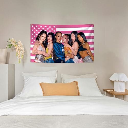 Funny Art Aesthetic Katseye Tapestry Flags 3×5 Feet Pink Wall Hanging Flag with Brass Grommets for Living Room, Bedroom, College Dorm Room, Party Decoration thumbnail 7