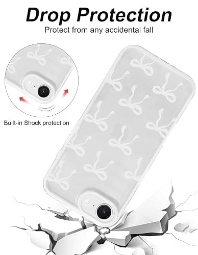 Jusy Compatible with iPhone 7/8/SE Bow Phone Case, Cute Clear Ribbon Bowknot Pattern Aesthetic Soft TPU Transparent Cases Protective Phone Cover for Women Girly - White thumbnail 4
