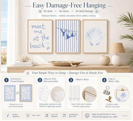 6Pcs Coastal Granddaughter Wall Art Blue Shell Bikini 8x10in | Starfish Palm Tree Poster Prints, Meet Me At The Beach, Preppy Aesthetic, For Girly Room Dorm Apartment thumbnail 7