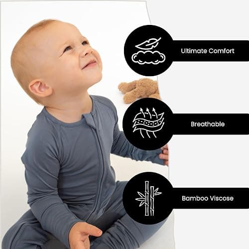 ITSY BITSY BOUTIQUE Viscose Bamboo Baby Pajamas - Boys and Girls Footie Sleeper Convertible 2-Way Zipper Sleeper - 0-3 Months - Serenity Blue thumbnail 3