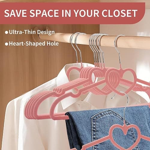 Seuqhck 50 Pack Velvet Pink Hangers, Cute Heart Clothes Hangers with 360 Degree Swivel Hook, Non-Slip Thin Felt Hanger for Adult, Coat, Dress, Shirt, Jacket, Pants in Closet thumbnail 6