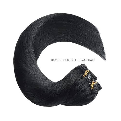 YILITE Clip in Extensions Echthaar 35cm 100% Echthaar Extensions Clip 14 Zoll 8 Stück 110g Unsichtbar Glatt Zum Anklippen Menschenhaar Doppelt Genäht (35cm #1 Tief Schwarz) thumbnail 5