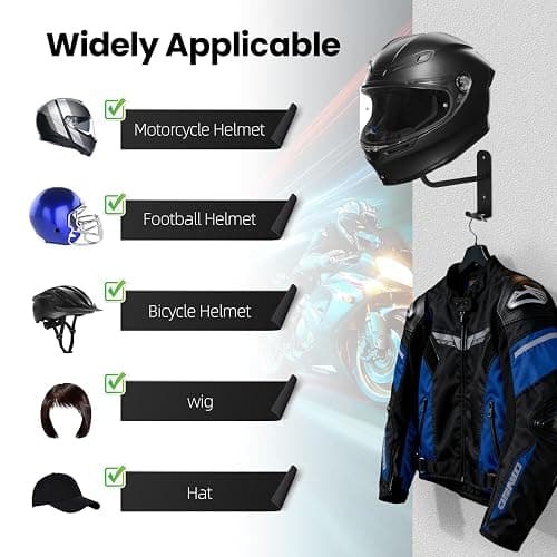 2 Pack Helmet Wall Mount,Helmet Holder Wall Mount,Metal Motorcycle Helmet Holder,Suitable for Cycling Gear,Hats,Jackets,Saving Garage Space thumbnail 3