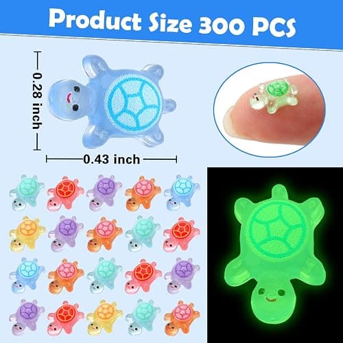 300 Pack Luminous Mini Resin Turtles, Tiny Sea Turtle Glow in The Dark for Crafts Cute Ocean Miniatures Animals Figurines to Hide for Fairy Garden Landscape Dollhouse Party Decorations thumbnail 3