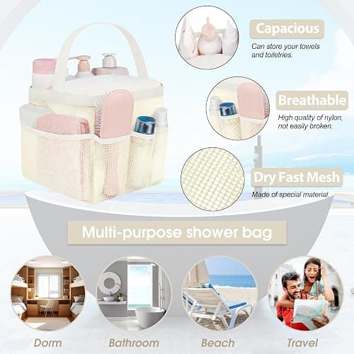 Attmu Mesh Shower Caddy Portable for College Dorm Room Camping Essentials, Shower Caddy Dorm with 9-Pockets, Large Capacity Hanging Basket Bathroom Bag for Toiletry, Swimming, Gym, Camp, Beach thumbnail 4