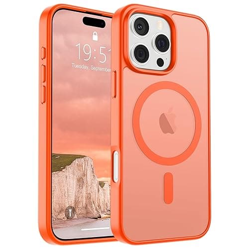 SUPFINE Magnetic for iPhone 16 Pro Case (Compatible with MagSafe) (10 FT Military Grade Drop Protection) Slim Translucent Matte Shockproof with Anti-Fingerprint Phone Case,Orange - Orange - iPhone 16 Pro