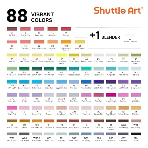Shuttle Art Brush Tip Alcohol Markers, Dual Tip Brush & Chisel Tip Art Marker Set, 89 Colors Marker Pens with Organized Case Perfect for Illustration Kids Students Adults Coloring Sketching thumbnail 3