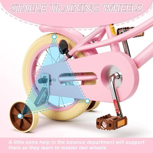 Glaf 12 14 16 20 Inch Girls Bike with Training Wheels for Kids Age 2-12 Years Old Toddler Girls Bike with Basket and Doll Seat Kids Bicycle Adjustable Seat thumbnail 7