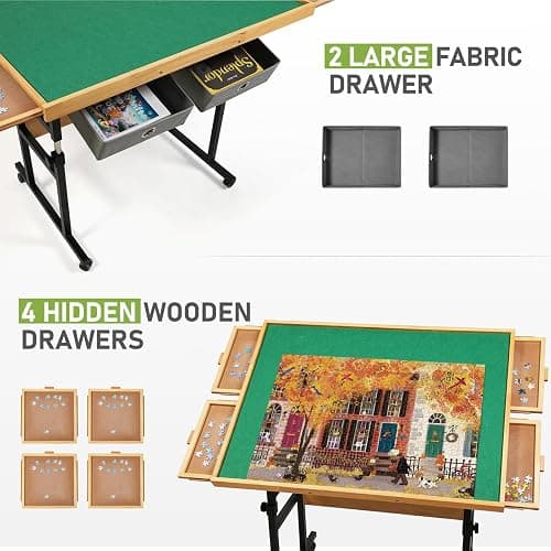 1500 Pieces Puzzle Table with Wheels, with Drawers and Cover, 34.25" x 25.2" Adjustable Height & 45° Tilting, Puzzle Board for Adults thumbnail 5