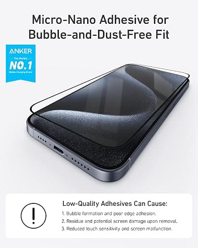 Anker Screen Protector, Bubble-and-Dust-Free iPhone HD Tempered Glass, Durable and Drop-Proof with 9H Hardness, Easy Installation Exclusively for iPhone 16 Plus 6.7-Inch (2-Pack) thumbnail 3