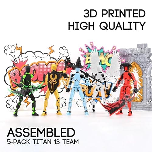 Qoopower T13 Titan 13 Action Figure Assembly Completed, 5-Pack T 13 Lucky 13 3D Printed Action Figure Articulated, Dummy Gift for Boys Desktop Decorations,muñeco de acción (Multicolored) thumbnail 6
