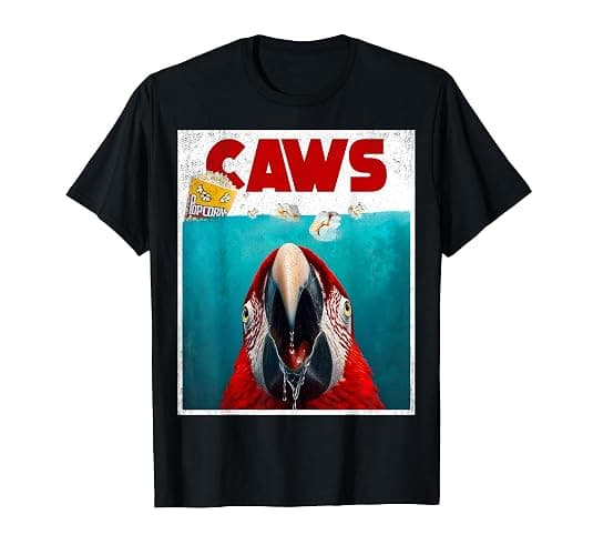 Funny Birb Meme, Red Macaw Parrot Bird Owner, Caws Parody T-Shirt - Image 1