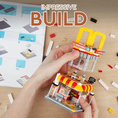 HIGH GODO City Street View Burger Shop Building Set, MOC Creative Model Set Creative Model DIY Toys, Unique Home Decor, Ideas Birthday Holidays Toy Gift Kids Age 8+ (244PCS) thumbnail 5