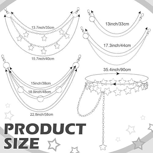 Jadive 5 Pieces Chain Belt Jeans Pants Pocket Waist Multi-Layer Hip Hop Metal Wallet Chain for Men Women thumbnail 3