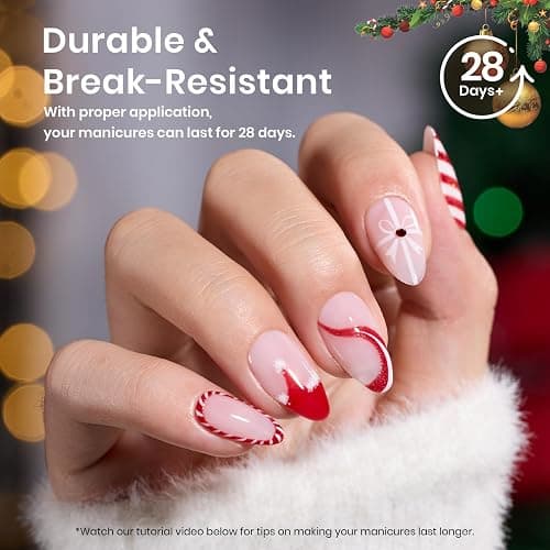 Beetles Gel Nail Tips Etch-X, Almond Short Christmas Limited Set, 288pcs 12 Sizes, Pre-Etched Half Matte Full Cover Soft Acrylic False Nail Tips Almond Shape Easy DIY Extension Salon Gift for Women thumbnail 7