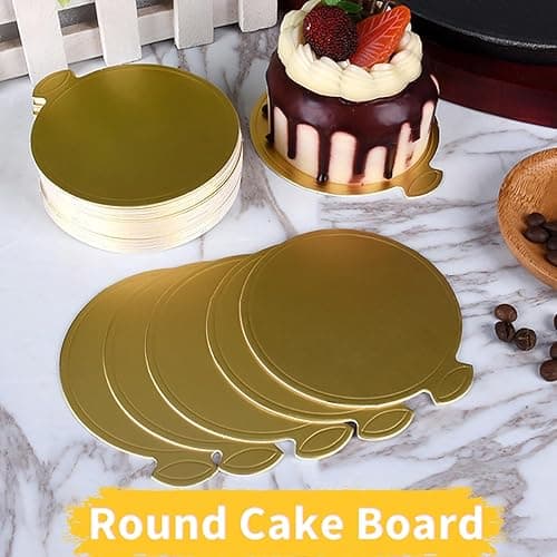 trabag 100 Stück Cakeboard Rund, 9cm Cake Board, Mousse Tortenunterlage, Gold Kuchenplatten, Einweg Tortenplatte Pappe, Dessert Display, Cake Board für Hochzeit Geburtstag Gebäck Dekoration(Rund) thumbnail 5