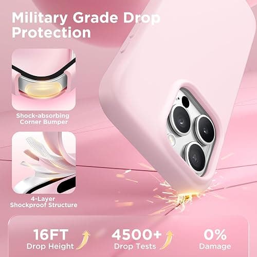GolbinBox Magnetic for iPhone 16 Pro Max Case, Compatible with MagSafe, Screen Protector + Camera Lens Protector, Liquid Silicone Shockproof Protective Phone Case for iPhone 16 Pro Max, Chalk Pink thumbnail 5