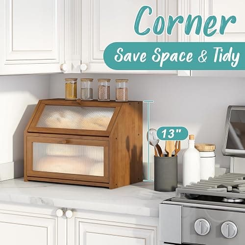 Vriccc Bread Box for Kitchen Counter, Large Bamboo Wood Double Layer Bread Box, Wooden Bread Storage Capacity thumbnail 5