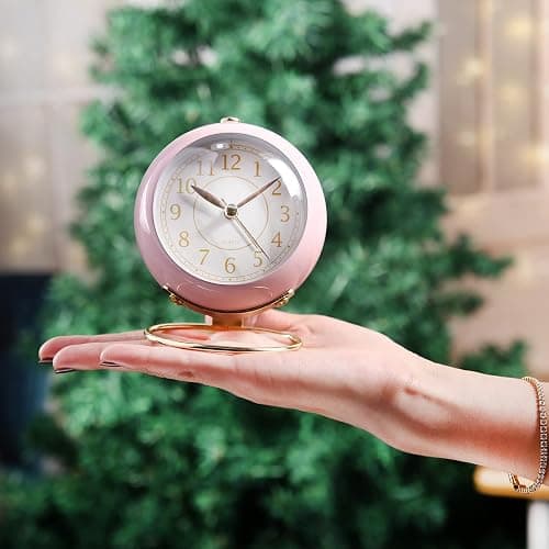 SHISEDECO Small Tableclocks Classic Non-Ticking Tabletop Alarm Clock with Backlight, Battery Operated Astronaut Deskclock with HD Glass for Living Room Bedroom Bedside Indoor Decor (Pink) thumbnail 2