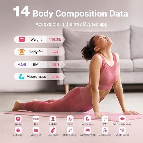 Ovutek Smart Scale for Body Weight, Digital Bathroom Scale BMI Weighing Body Fat Scale, Accurate Body Composition Scale Monitor for People's Health with Smartphone App, Compact Size, 400lb (Pink) thumbnail 2