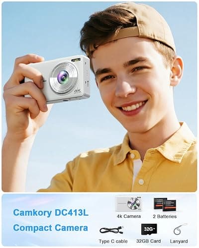 Digital Camera, 4K 64MP Cameras for Photography, Point and Shoot Digital Camera with Auto Focus, Dual Camera, Flash, 16X Zoom, Anti Shake, 32GB Card, Compact Vlogging Camera for Teens, Adults thumbnail 6