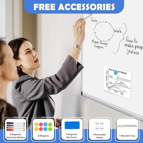 WALGLASS Double-Sided White Board, 24" x 18" Dry Erase Board Magnetic Whiteboard for Wall, Hanging Mounted Whiteboard Silver Aluminium Frame for Home, School, Office, Kitchen thumbnail 6