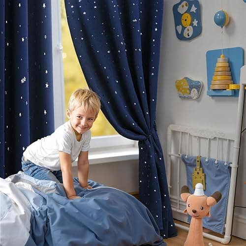 BGment Kids Blackout Curtains for Boys Bedroom, Star Curtains Thermal Insulated Grommet Window Drapes for Nursery, Set of 2 Panels (42 x 63 Inch, Navy Blue) thumbnail 2