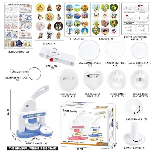 LZEXIN Button Maker Machine 55mm, Badge Punch Press Kit, Badge Machine with Circle Cutter, Button Badge Maker Machine with 48pcs Button Parts, DIY Round Pin Maker Kit for Kids(Blue) thumbnail 3