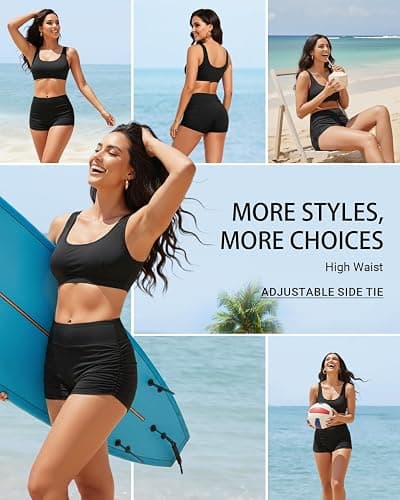 Tempt Me Women's Swim Shorts High Waisted Swimsuit Shorts Adjustable Ruched Side Boyshorts Tummy Control Bathing Suit Bottom thumbnail 4