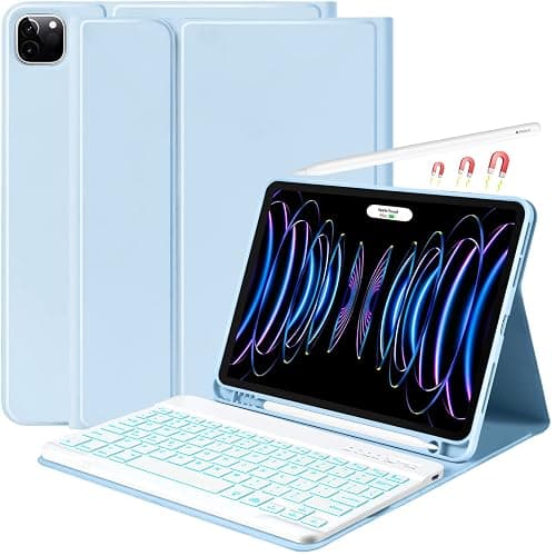 besky for iPad Air 11 Inch M4/M3/M2 (2026/2025/2024) & Air Series (6th/5th/4th Gen), for iPad Pro 11 (4th/3rd Gen)，with Wireless Detachable Backlit Keyboard for 10.9" iPad Air 5th/4th Gen - Blue - Image 1