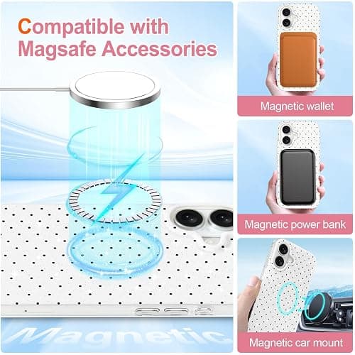 Hython for iPhone 17 Case Cute Polka Dot Aesthetic Design Simple Cover 6.3", Thin Slim Anti-Scratch Soft TPU Bumper Shockproof Rubber Protective Phone Cases for Women Girls, Glitter Magnetic White thumbnail 2