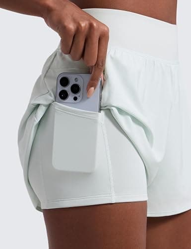 CRZ YOGA 2 in 1 Double Layer Running Shorts 3" | High Waisted, Quick Dry, Lightweight, Zip Pockets, for Women thumbnail 3