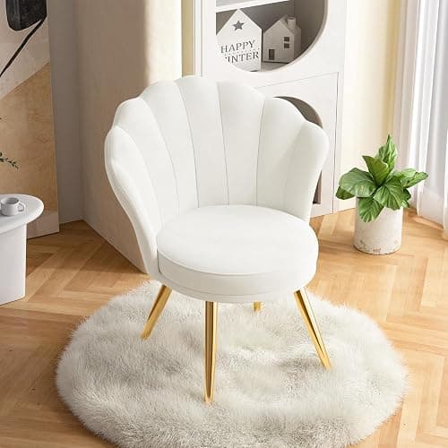 Aivermeil Velvet Accent Chair with Gold Metal Legs, Vanity Chair for Makeup Room, Upholstered Guest Chair for Living Room, for Bedroom, White thumbnail 4
