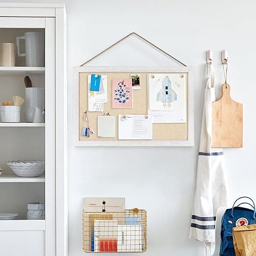 Miratino 2-Pack Cork Board with Linen 16x11 inch Bulletin Board Office Decor Hanging Pin Wood Framed Display Picture Vision Board Light for Wall School Office Bedroom 20-Pushpin Vintage White - Vintage White-1 - 16"x11"-2 Pack thumbnail 6