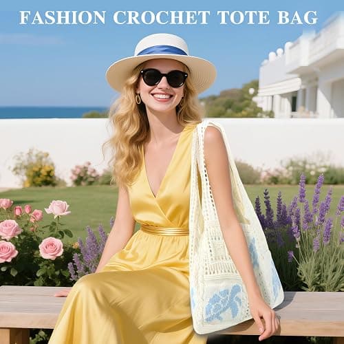 Topdear Crochet Tote Bag for Women, Aesthetic Crochet Mesh Beach Tote Bag, Summer Vacation Knitted Bag for Women Shoulder thumbnail 7