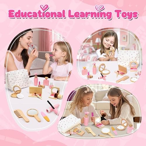 KIDBEST Wooden Makeup Toy Set for Toddler [2026] Play Makeup Kit for Girls 3-5 with Pretend Wood Lipstick/ Mirror/ Brushes/ Cosmetic Set Beauty Girl Birthday Gift Age 3 4 5 6 thumbnail 4