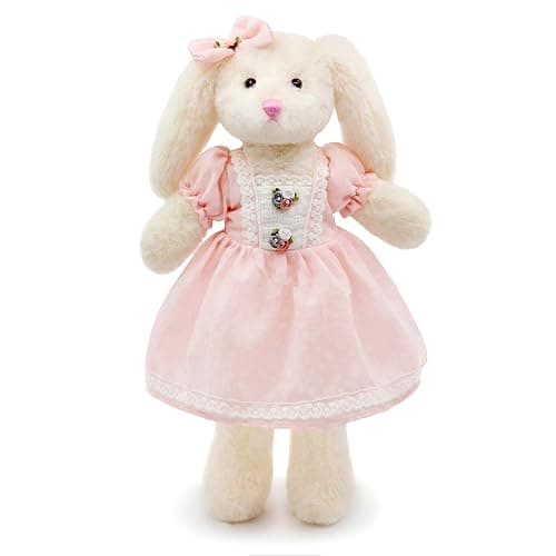 oits cute Small Soft Stuffed Animal Bunny Rabbit Plush Toy for Baby Girls 15inch (White Rabbit Wearing Pink Retro Dress) thumbnail 3