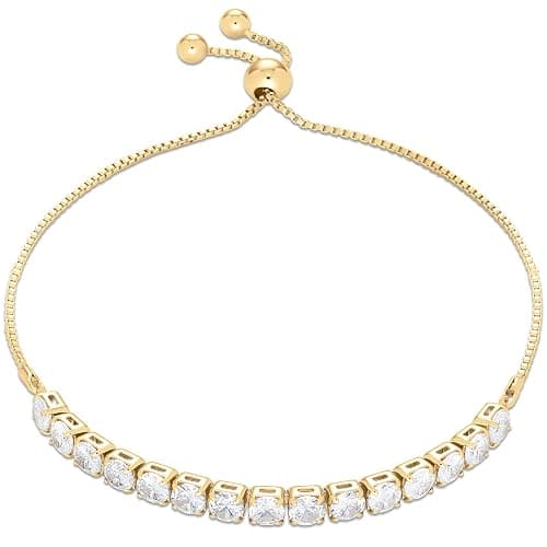 Amazon Essentials 14K Gold or Sterling Silver Plated Adjustable Cubic Zirconia Tennis Bracelet 9.5" thumbnail 3